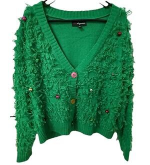 33 DEGREES Women’s Green Loop Cardigan Sweater Colorful Buttons Christmas XL